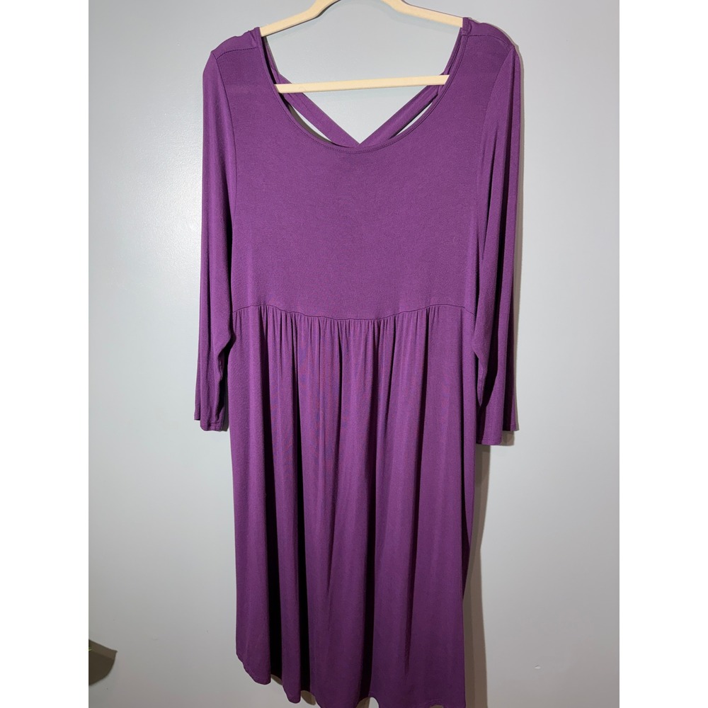 Emerald Purple Long Sleeve Crisscross Back Empire Waist Dress Plus Size 2X